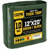 Core Tarps 20 ft L x 0.5 mm H x 12 ft W Heavy Duty 10 Mil Tarp, Green/Black, Polyethylene CT-603-12X20